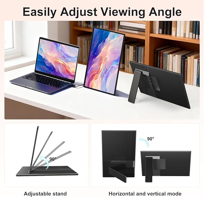 Portable Monitor 16" 1200P FHD Laptop Screen Extender, Horizontal Vertical Monitors with External Speakers, 100% sRGB Plug & Play Computer Gaming Travel Second Screen for Wins Mac Phone PS5 Xbox