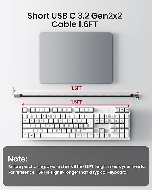 Silkland 20Gbps USB C Data Cable Right Angle, Short 1.6FT 90 Degree USB C 3.2 Gen 2x2 High Speed Data Transfer Cable, 5K/4K 60Hz Monitor Display, 240W PD, Type C Compatible for SSD, Hub, Dock,eGPU