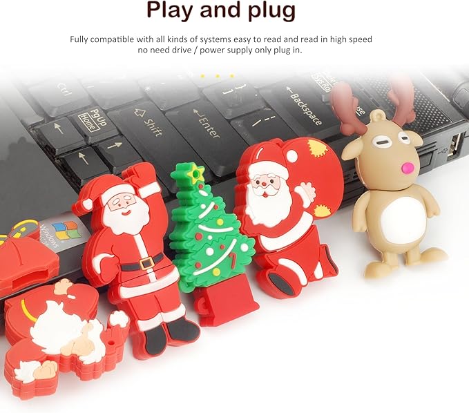 Cute USB Flash Drive Memory Stick Santa Claus USB Stick Christmas Tree Thumb Drive Elk Pendrive U Drive Gift Set (Pack of 5 16GB)