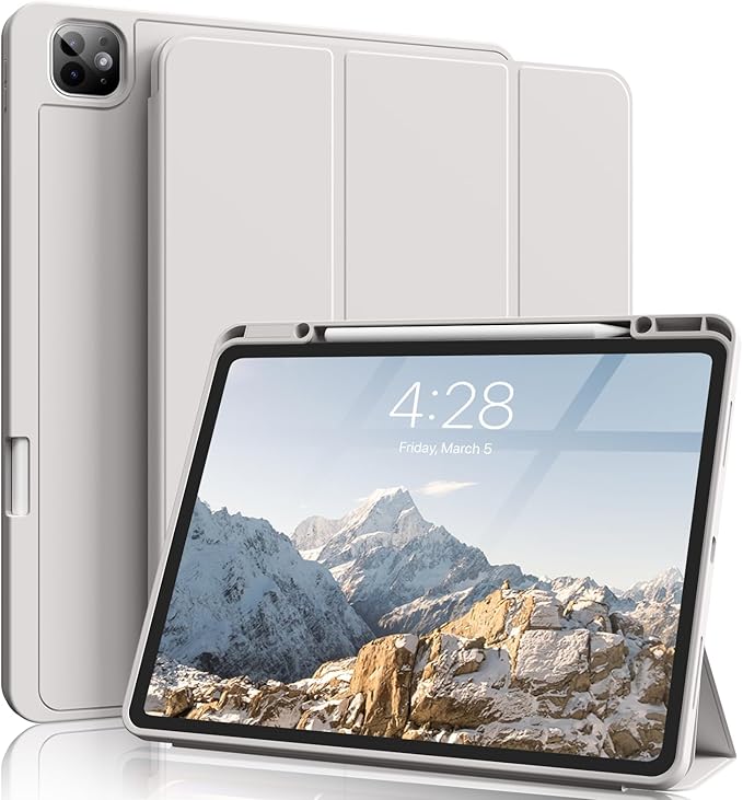 for iPad Pro 13 inch Case (M5/M4) 2025/2024, Slim Protective Cover with Pencil Holder, Soft TPU Back Cover, Trifold Stand, Auto Wake/Sleep, A2925 A2926 A3007 A3362 A3359 (Gray)