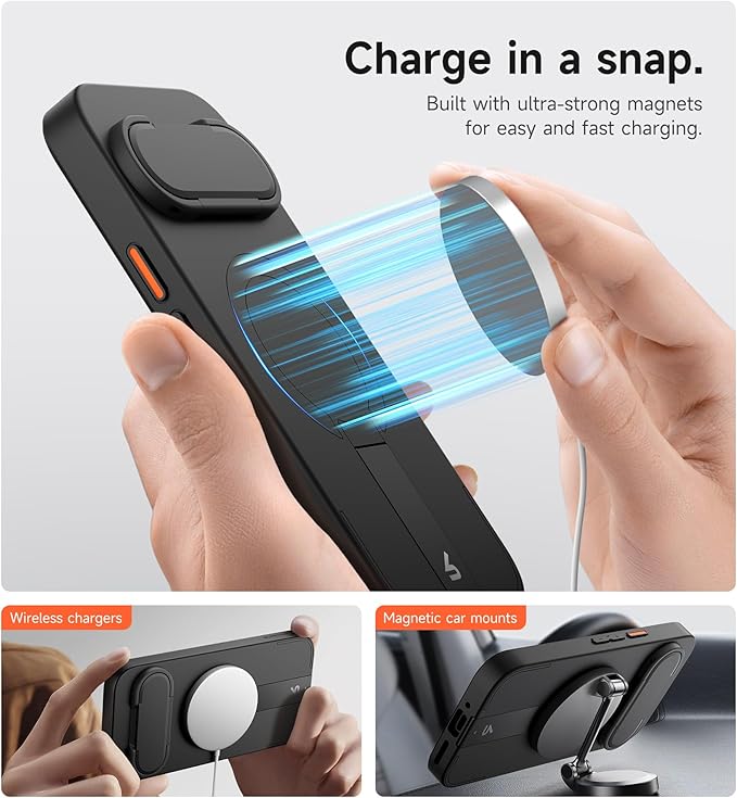 SURITCH for Google Pixel 9/9 Pro Phone Case, Compatible with MagSafe, Protective Cover with Camera Cover & Adjustable Metal Kickstand for Pixel 9/9 Pro -Black