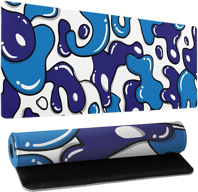 Japanese Anime Geometric Gaming Mouse Pad XL 31.5x11.8 Inch Navy Blue White Mouse Pad Extended Large Anime Mouse Pad with Non-Slip Rubber Base Stitched Edge PC Computer Laptop Desktop for Home Office