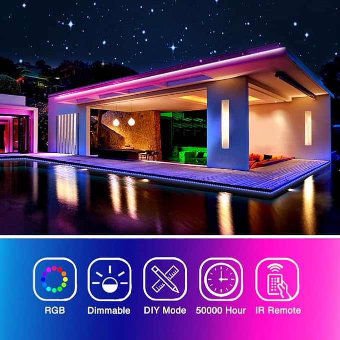 phopollo Led Lights 40ft (2 Rolls of 20ft) for Bedroom RGB Color Changing Led Lights Kit with Power Supply and Remote