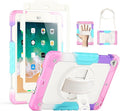 SEYMAC Case for iPad 6th/5th Generation 9.7 Inch, Full-Body Shockproof Heavy Duty Protective Case with Screen Protector, Rotating Stand/Hand/Shoulder Strap for iPad Air 2/ Pro 9.7, Colorful Pink