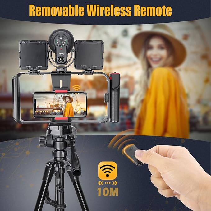 Zeadio Smartphone Stabilizer Grip, Cellphone Video Rig Tripod Mount Holder, with Wireless Remote Shutter for All iPhone and Android Smartphones