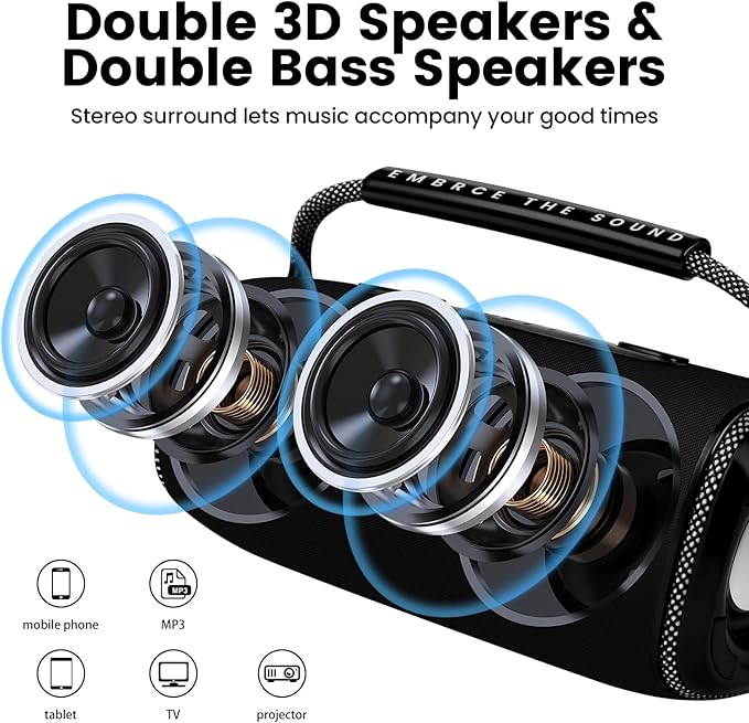IPX5 Waterproof Portable Bluetooth Speaker 5W Stereo Sound with Bluetooth 5.3, TWS, 1200mAh Battery, USB-C Fast Charge, for Outdoor/Party/Home