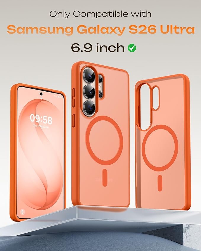 TOCOL for Samsung Galaxy S26 Ultra Case, Built-in Magnetic Ring, Drop Protection, Slim Translucent Matte Phone Case for Galaxy S26 Ultra 6.9 inch (Orange)
