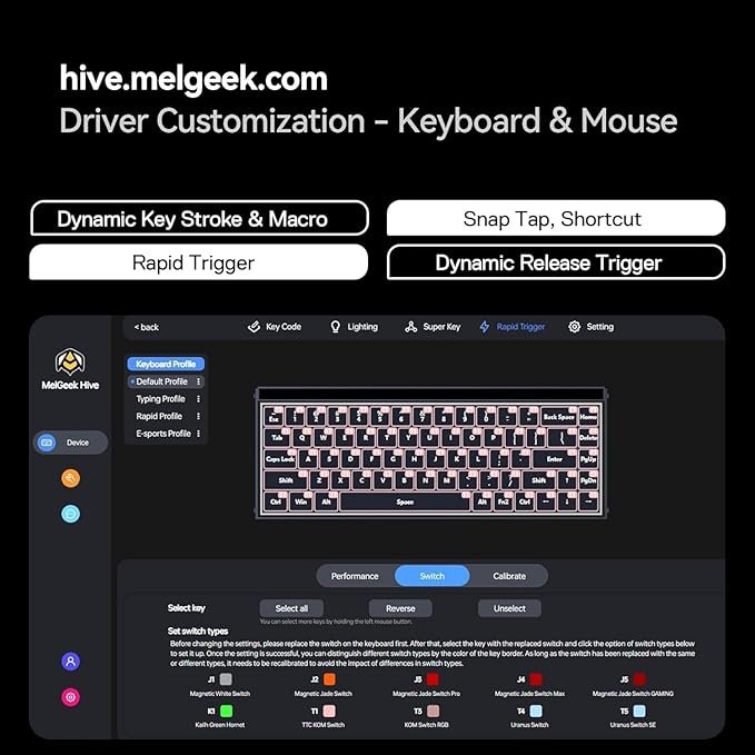 MelGeek MADE68 Pro+ Wired Gaming Keyboard, Magnetic Keyboard with Hall Effect, 65% Compact Rapid Trigger, Hot-Swappable, RGB Snap Tap & Adjustable Actuation, Online HIVE Custom (Phantom Gray)