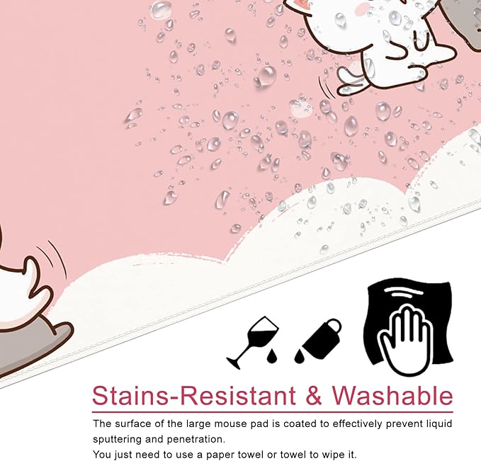 Pink Large Gaming Mouse Pad Cat Desk Mat Cute Mouse Mat 35x15.7x0.12 inch Women Extra Large Desk Pad (Pink -4)