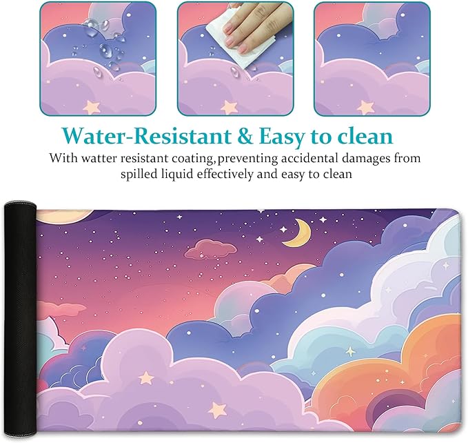 LIMKRIAN Purple Cloud Mouse Pad Large Desk Mat, Kawaii Purple Computer Mousepad with Stitched Edges Non-Slip, Keyboard Mouse Pad for Desktop Cute Office Supplies Desk Decor Accessories 31.5x11.8 in