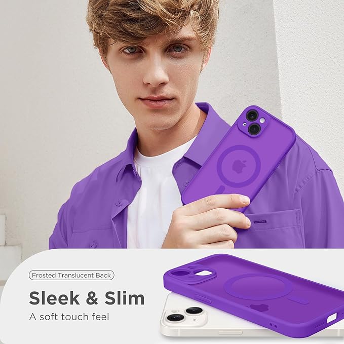 CAPRARO Magnetic for iPhone 14 Case, [Compatible with MagSafe] [Full Camera Protection] Shockproof Protective Slim Translucent Matte Phone Case for iPhone 14 6.1'', Neon Purple