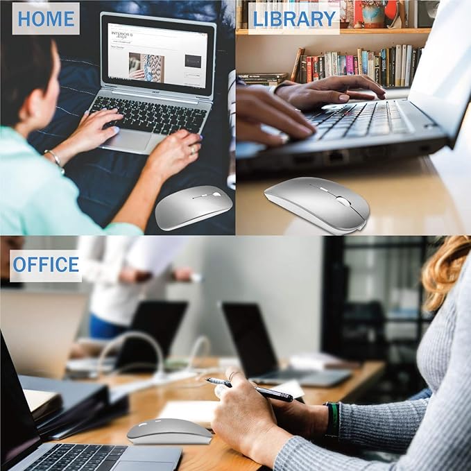 Bluetooth Wireless Mouse for MacBook Air Mac Pro Laptop Computer iPad Pad PC Laser Optical Rechargeable Mini Slim Silent Mouse Widely Used Desktop Hp iMac (Silver)