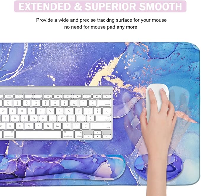 4-in-1 Large Mouse Pad, Keyboard Wrist Rest Pad & Wrist Support Mousepad Set, Extended Desk Pad Waterproof Desk Mat for Home Office Study Game