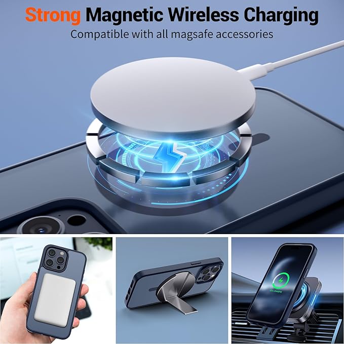 SUPFINE Magnetic for iPhone 15 Pro Case (Compatible with MagSafe) (Military Grade Drop Protection) Translucent Matte Shockproof Phone Cover,Dark Blue
