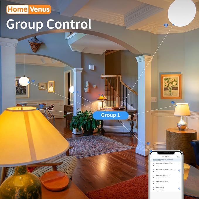 Homevenus HVS Smart Light Bulbs,9W A19 E26 Dimmable Tunable Cool Warm White LED Light Bulb 2500k-6500k, APP Control 2.4GHz WiFi Bluetooth Assist Connection, Work with Alexa/Google Assistant 1 Pack
