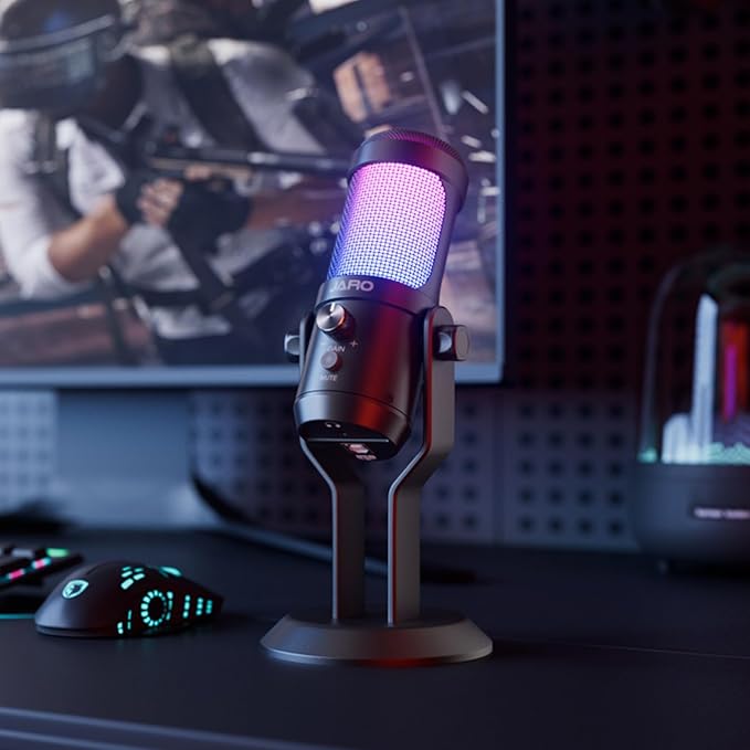 JARO USB Condenser Microphone with Mute Noise Cancelation RGB for Podcasting Gaming Streaming YouTube Zoom AMSR Singing Recording [Compatible with PC Laptop Mac PS4/5], (J100-CS)