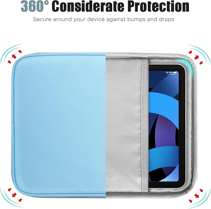 TiMOVO 9-11" Tablet Sleeve Bag for iPad 11-inch A16 2025, iPad 10.9"/10.2"| Air 11 Inch/5th/4th Gen. 10.9", Galaxy Tab A9+/A11Plus 11", Protective Bag with Pocket, Light Blue