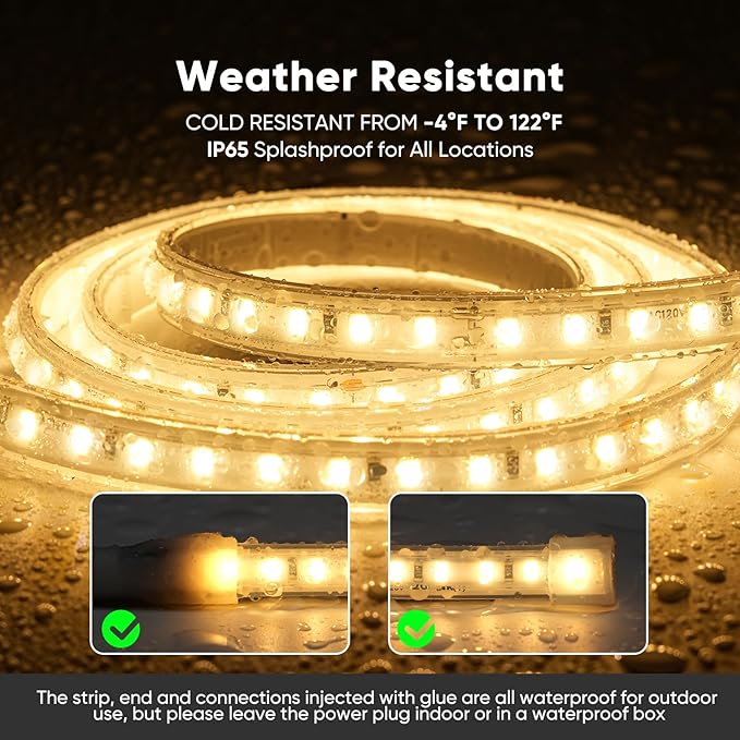 Shine Decor LED Strip Light Super Bright 8000LM, Plug&Play 120V Driverless Easy Wiring, Flicker Free Weatherproof for Outdoor Indoor, Min. 3.9” Cuttable Stickable, 2800K Warm White 32FT ETL Listed