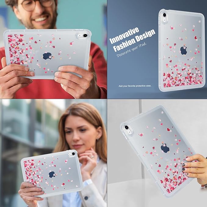 for iPad Pro 12.9 inch Case 6th/5th/4th/3rd Generation (2022/2021/2020/2018) Frosted Translucent Clear Slim Lightweight Protective Cover Soft TPU Back Shockproof Silicone Shell, Love Heart