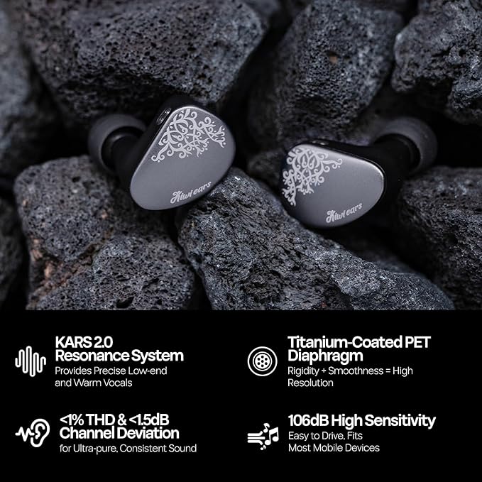 Linsoul Kiwi Ears Cadenza II 10mm Titanium Driver in Ear Monitor, HiFi Wired IEM Earphones with KARS 2.0, Precise Tonal Balance, CNC Aluminum Faceplate for Musicians Audiophiles Gaming (Grey)