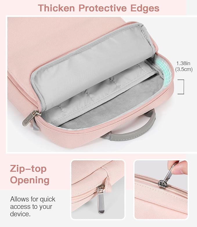 MoKo 13 Inch Tablet Sleeve Bag, Fits with 13 Inch New iPad Pro M5 & Air M4/M3, iPad Pro 12.9 M2&M1,Surface Laptop Go 12.4,Galaxy Tab S8+/S9+ 12.4,Handle Carrying Case with Shoulder Strap, Pink
