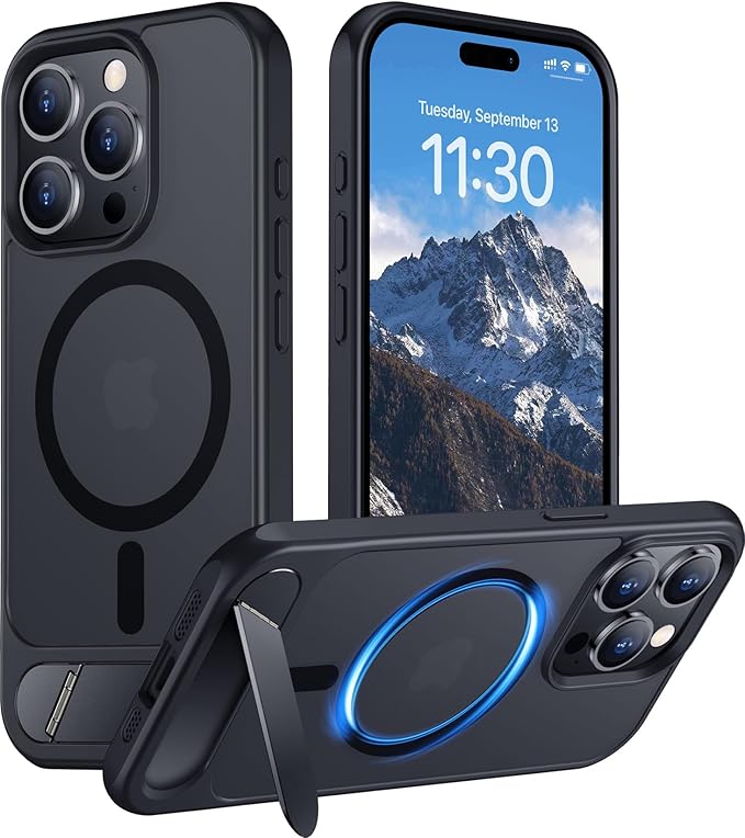 Magnetic Compatible with iPhone 15 Pro Case, [Built-in Invisible Kickstand][Compatible with MagSafe] [Military Grade Shockproof] Slim Translucent Matte Phone Case for iPhone 15 Pro 6.1"