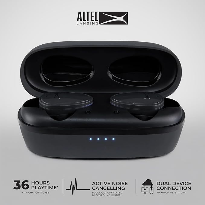 Altec Lansing Nanobuds ANC 2.0, Bluetooth Earbuds with Hybrid ANC, Waterproof Earbuds, Wireless Ear Buds with Voice Assistant, Sport Earbuds with 36hr Battery (Black)