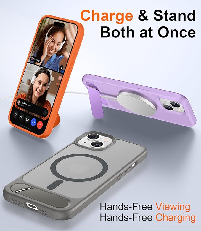 Magnetic Compatible with iPhone 14 Case/iPhone 13 Case,[Built-in Invisible Kickstand][Compatible with MagSafe][Military Grade Shockproof] Slim Translucent Matte Phone Case for iPhone 14/13 6.1"