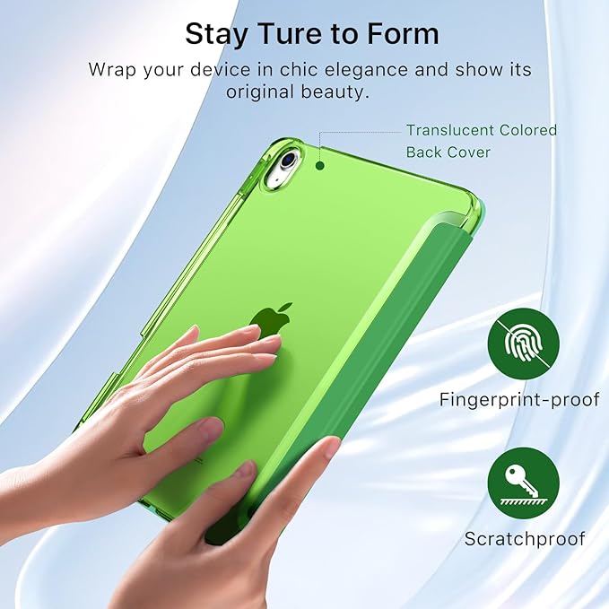 MoKo for iPad Air 11 inch Case (M4/M3/M2) 2026/2025/2024, iPad Air 5th/4th Gen 10.9 inch Case 2022/2020 with Pencil Holder, Slim Light Trifold Cover with Hard PC Translucent Back Shell, Forest Green