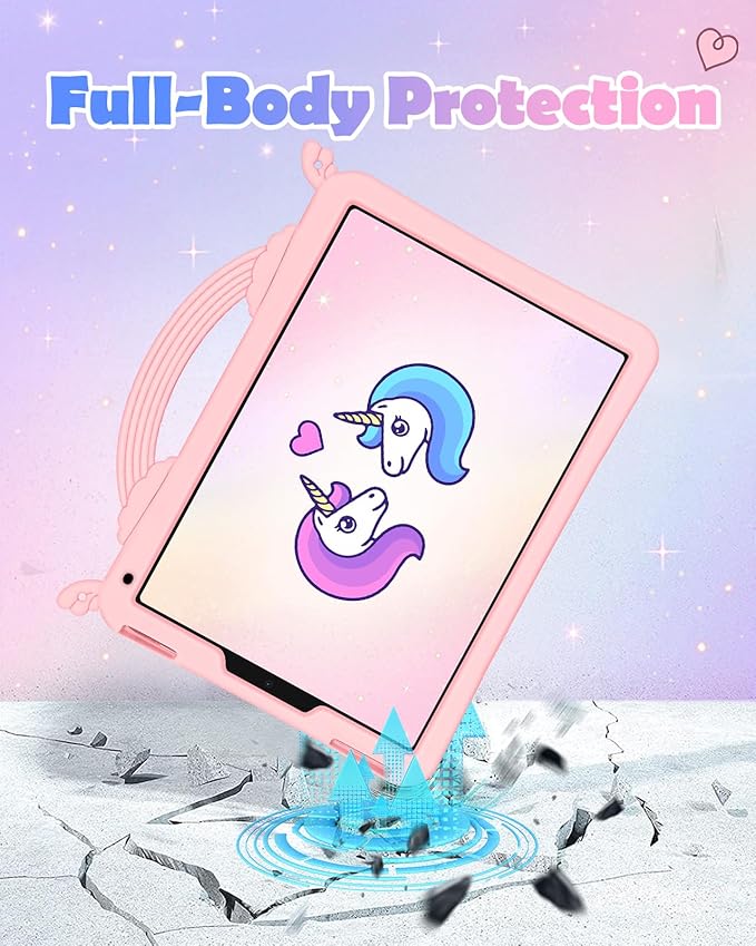 Uppuppy for iPad Mini 7 A17 Pro 2024/Mini 6 2021 Case 8.3 Inch - Cute Girls Kawaii Girly 3D Cartoon Teen Case with Rotating Stand & Strap Soft Silicone PK Unicorn Cover for iPad Mini 7th/6th Gen Funda