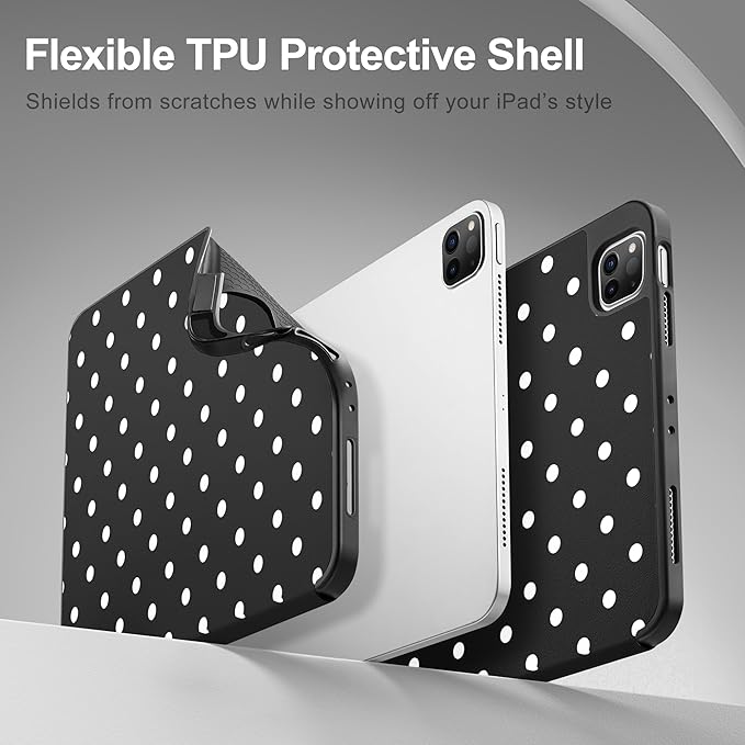 Tuiklol for iPad Pro 12.9 inch 6th / 5th / 4th / 3rd Generation 2022 2021 2020 2018 Release Case - Built in Pencil Holder Slim Protective Cover with Auto Wake/Sleep,Spot-Black