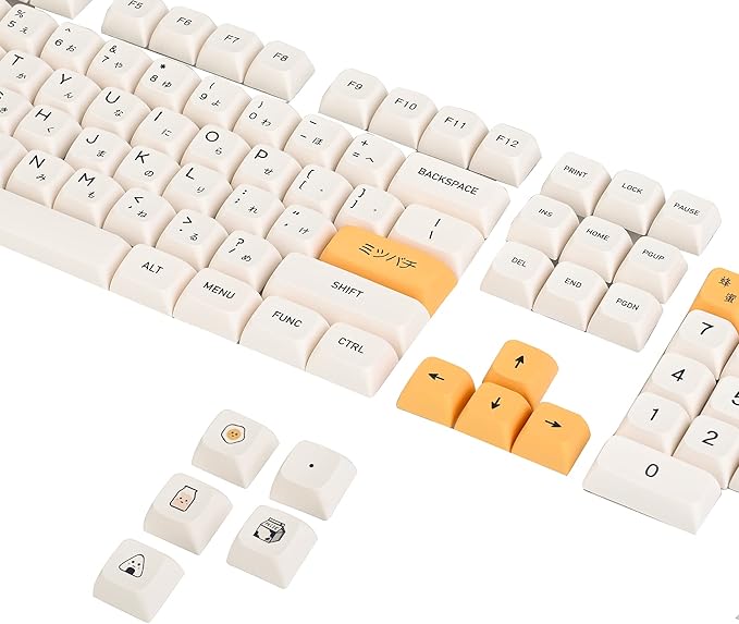 GTSP XDA Honey Milk Keycaps PBT Japanese Bee keycap 140-Key Set for Cherry MX Covers Fullsize 60% 65% 75% Keyboard（XDA/Honey Milk）