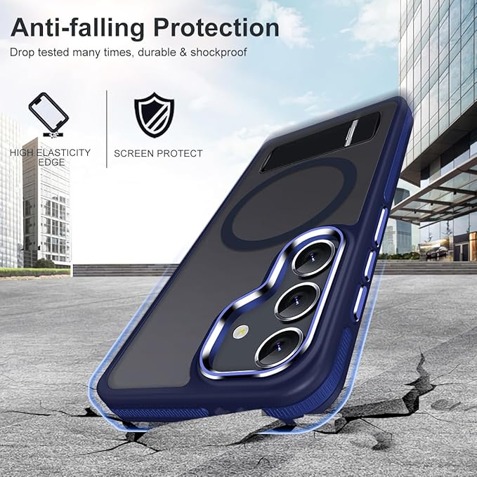 MALEWOLF Case for Galaxy S23 FE with 3 Modes Stand, Compatible with Magsafe, Color Hybrid Shockproof with Anti-Slip Edge, Matte Translucent Phone Case for Galaxy S23 FE (Darkblue)
