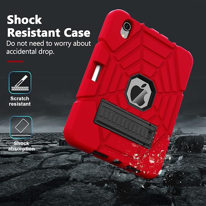 Grifobes Case for iPad mini 7th 2024 (A17 Pro) / Mini 6th Generation 2021 8.3", Heavy Duty Shockproof Cover with Pencil Holder Stand, for i Pad Mini 7/6 Gen 8.3 inch Case (Red+Black)