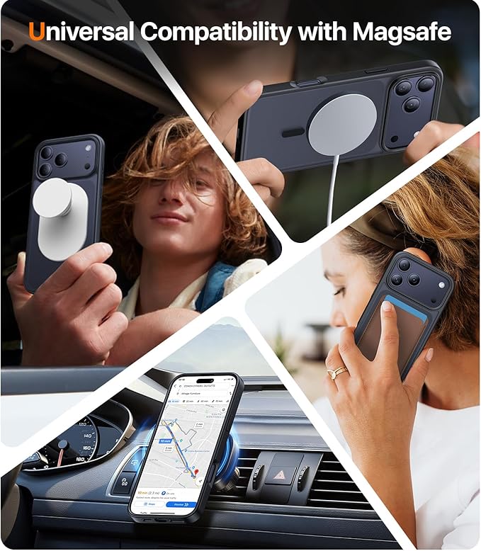 Magnetic for iPhone 17 Pro Case,[Anti-Slip][Compatible with MagSafe][Military Grade Drop Protection] Shockproof Protective Translucent Matte Phone Case for iPhone 17 Pro Case,Black