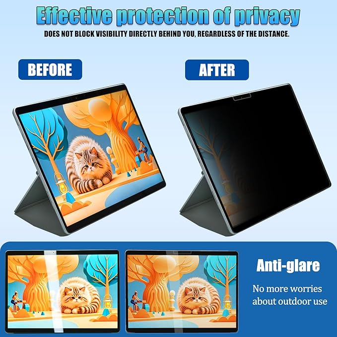 Privacy Screen Protector for Microsoft Surface Laptop 6/5/4/3/2/1-13.5 Inch - Anti-Spy Filter with Blue Light Blocking - Removable, Reusable, Bubble-Free Installation