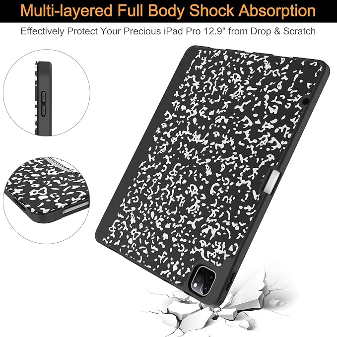 Soke Case for iPad Air 13 Inch (M4/M3/M2,2026-2024), iPad Pro 12.9" 6th/5th Generation with Pencil Holder(2021 2022 Release)-[Apple Pencil Charging + Auto Wake/Sleep] Soft Back Cover, Book Black