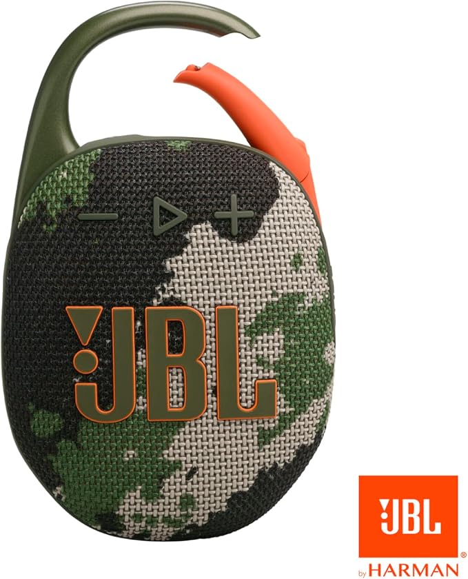 JBL Clip 5 - Ultra-Portable, Waterproof & Dustproof Bluetooth Speaker, Big JBL Pro Sound with Punchy bass, Integrated Carabiner, Up to 12 Hours of Play, Made in Part with Recycled Materials (Squad)