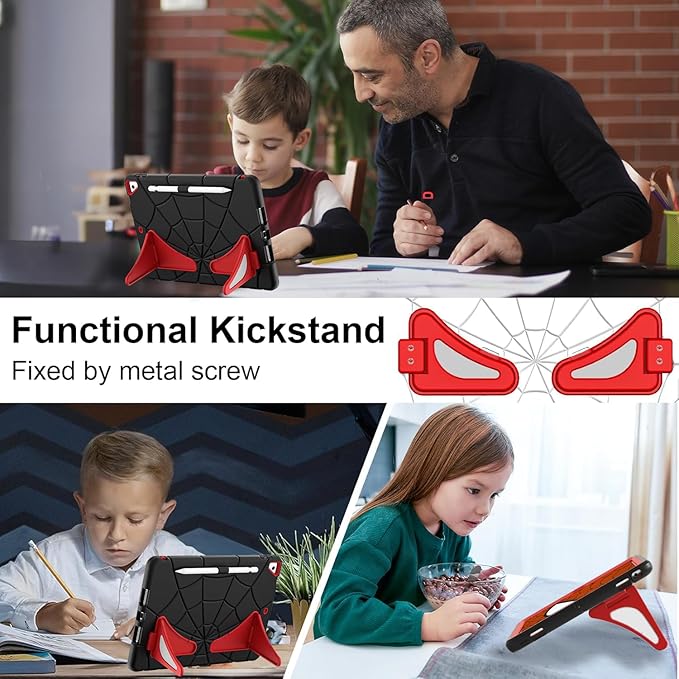 DreamerX Case for iPad 9th Generation (2021) / 8th Generation (2020) / 7th Gen (2019) 10.2 Inch, Cute Fully-Body Rugged Heavy Duty Shockproof Protective Cover with Stand Strap for Kids Boys, Black/Red