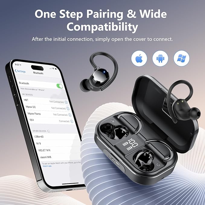 Wireless Earbuds, Bluetooth 5.4 Sport Headphones, 128H Playtime Over Ear Buds for Small Ear, Stereo Deep Bass, Sport Wireless Bluetooth Earphones, IPX7 Waterproof Running Headphones for iOS Android