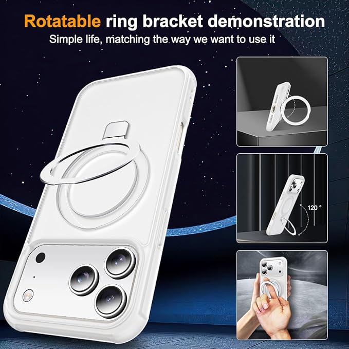 SKYLMW Compatible with iPhone 17 Pro Case with Invisible Magnetic O-Ring Stand Military-Grade Phone Case for iPhone 17 Pro 6.3" [Compatible with Mag-Safe][Great Grip Feeling],Translucent