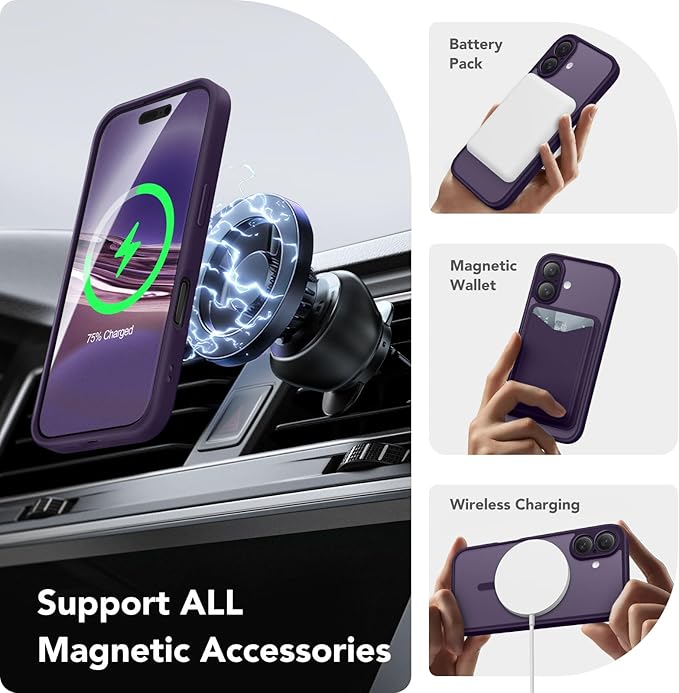 CAPRARO Magnetic Compatible with iPhone 16 Case, Upgraded [Full Camera Protection] [Compatible with MagSafe] Protective Translucent Matte Women Girl Phone Case Cover, Deep Purple