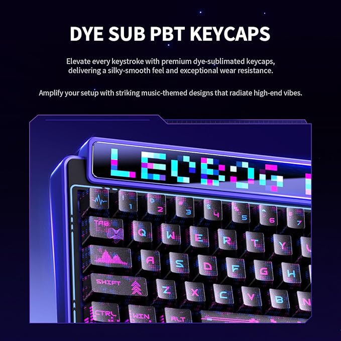 x Aula AMG65 Mechanical Gaming Keyboard with Dual Screen, 65% Wireless Small Custom Keyboard RGB, Bluetooth/2.4G/Wired, Rapid Trigger, Hot Swappable for Windows Laptop PC Mac - Purple