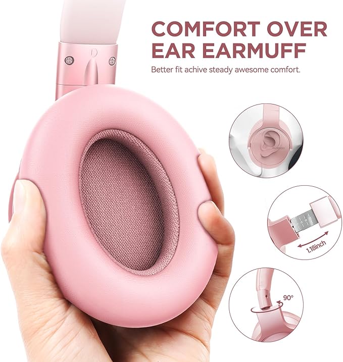 AUSDOM E7 Bluetooth Active Noise Cancelling Headphones, Wireless Over Ear ANC with Microphone, Hi-Fi Stereo Sound, 50H Playtime, Comfortable Earpads for Travel Work TV Phones, Rose Gold