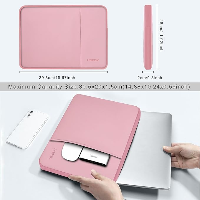 Hseok Laptop Sleeve 15.6 16 inch Case Compatible with MacBook Neo 16, MacBook Pro 16" M5/M4/M3/M2/M1, MacBook Air Pro 15", XPS 16, Most 15" 15.6" 16" Notebooks,Pink