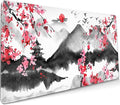 Japanese Cherry Blossom Mouse Pad 35.4 X 15.7 Inch XXL Full Desk Pink Watercolor Art Cool Design Gaming Mousepad Extended Large Non-Slip Rubber Base Keyboard Mat with Stitched Edges