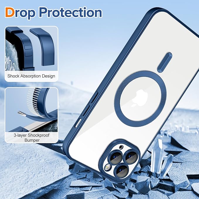 Hython Magnetic Clear for iPhone 11 Pro Max Case with Camera Lens Protector [Compatible with MagSafe] Plating Edge Slim Soft TPU Cover Protective Phone Case for iPhone 11 Pro Max, Matte Deep Blue