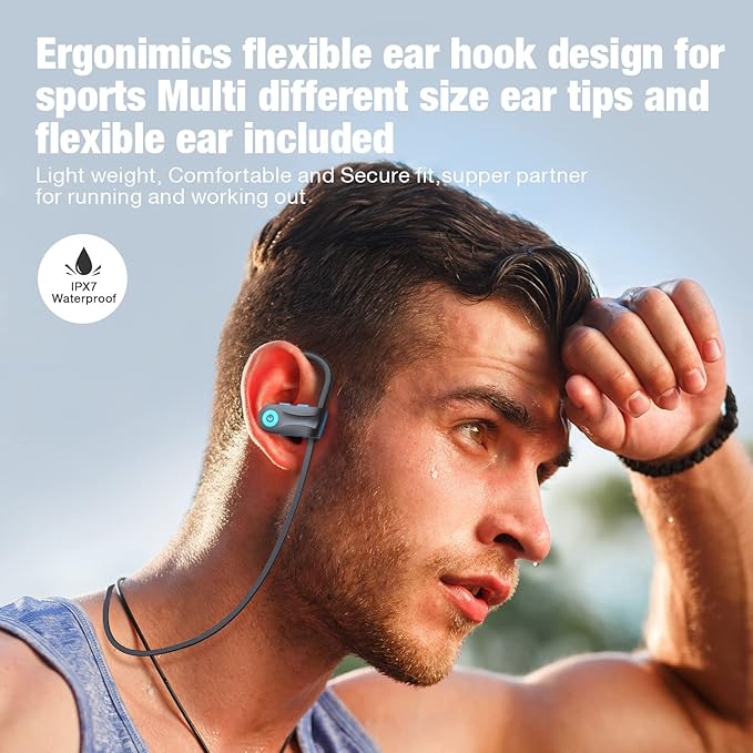 Boean Bluetooth Headphones, Bluetooth 5.3 Wireless Headphones with 16 Hours Playtime, Stereo Bass IPX7 Waterproof Over Ear Earphones AI Music Generation for Workout and Sports Running