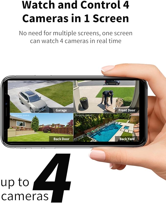 Aume 4MP Solar Security Cameras Wireless Outdoor (2-cam-kit), No Subscription Required, Color Night Vision, 360° PTZ Viewing, Instant Alerts, Support 2.4Ghz &5Ghz WiFi Home Security System for House