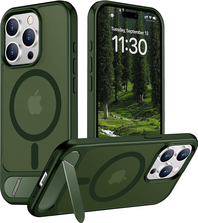 Magnetic Compatible with iPhone 15 Pro Case, [Built-in Invisible Kickstand][Compatible with MagSafe][Military Grade Shockproof] Slim Translucent Matte Phone Case for iPhone 15 Pro 6.1"